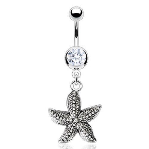 1pc Vintage Dangle Cast Belly Ring Pierced Navel Heart, Flower, Butterfly, Star