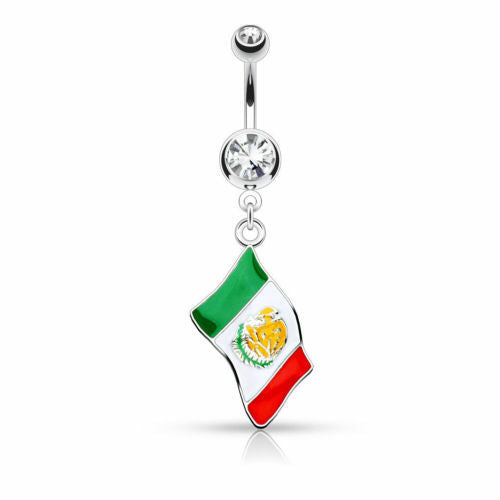 Flag Belly Ring 316L Surgical Steel Pierced Navel Naval Patriotic Country CZ Gem