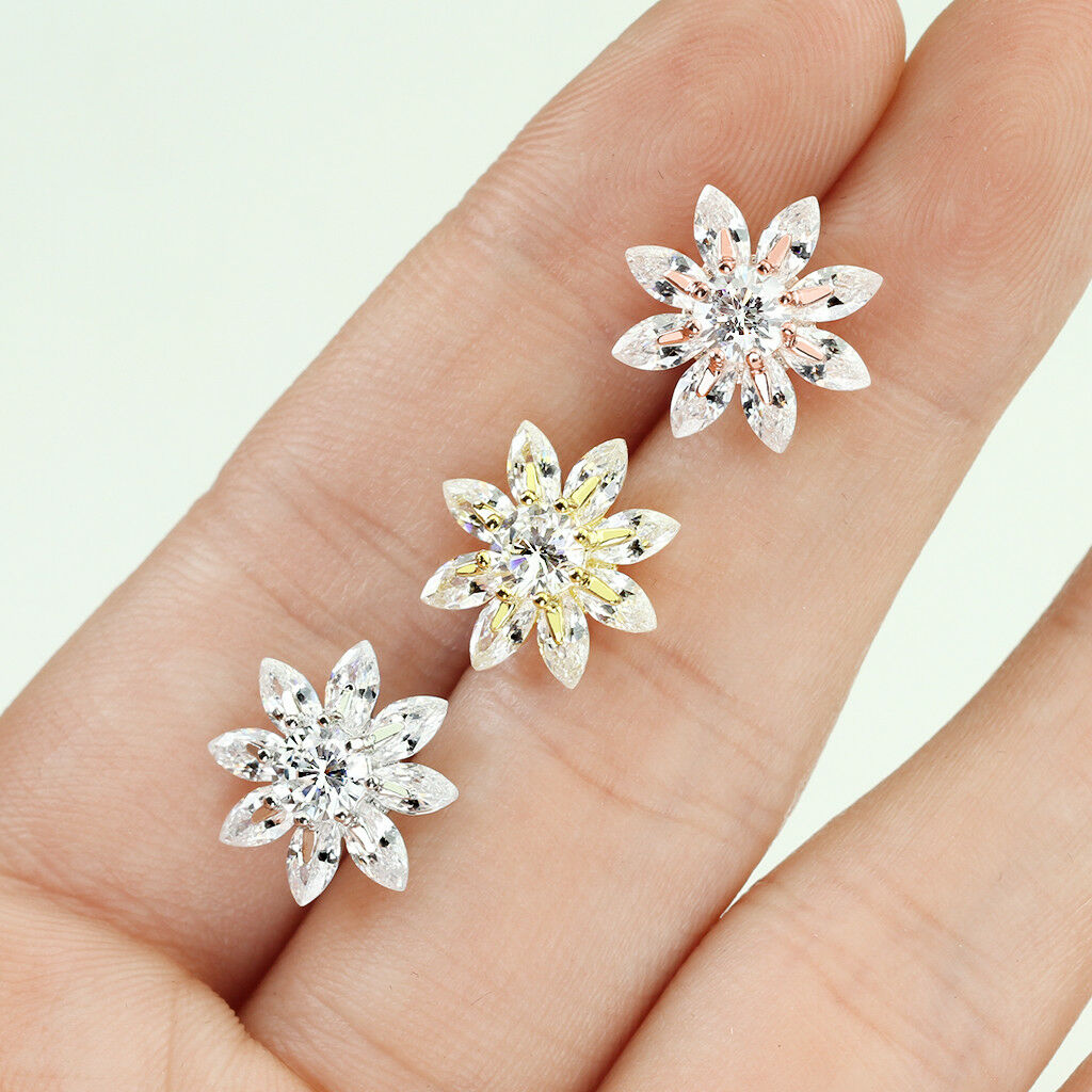 PAIR of Marquise CZ Flower 316L Surgical Steel Post 20g Earrings Studs