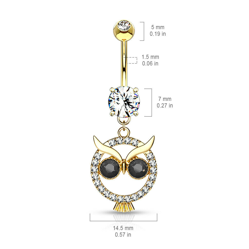 1pc Crystal Paved Owl Belly Ring Pierced Navel Naval Piercing Body Jewelry