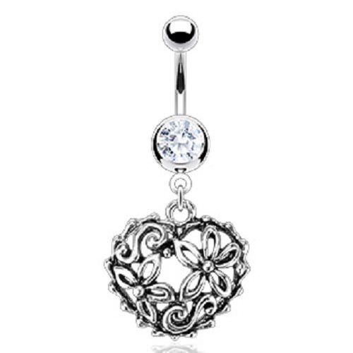 1pc Vintage Dangle Cast Belly Ring Pierced Navel Heart, Flower, Butterfly, Star