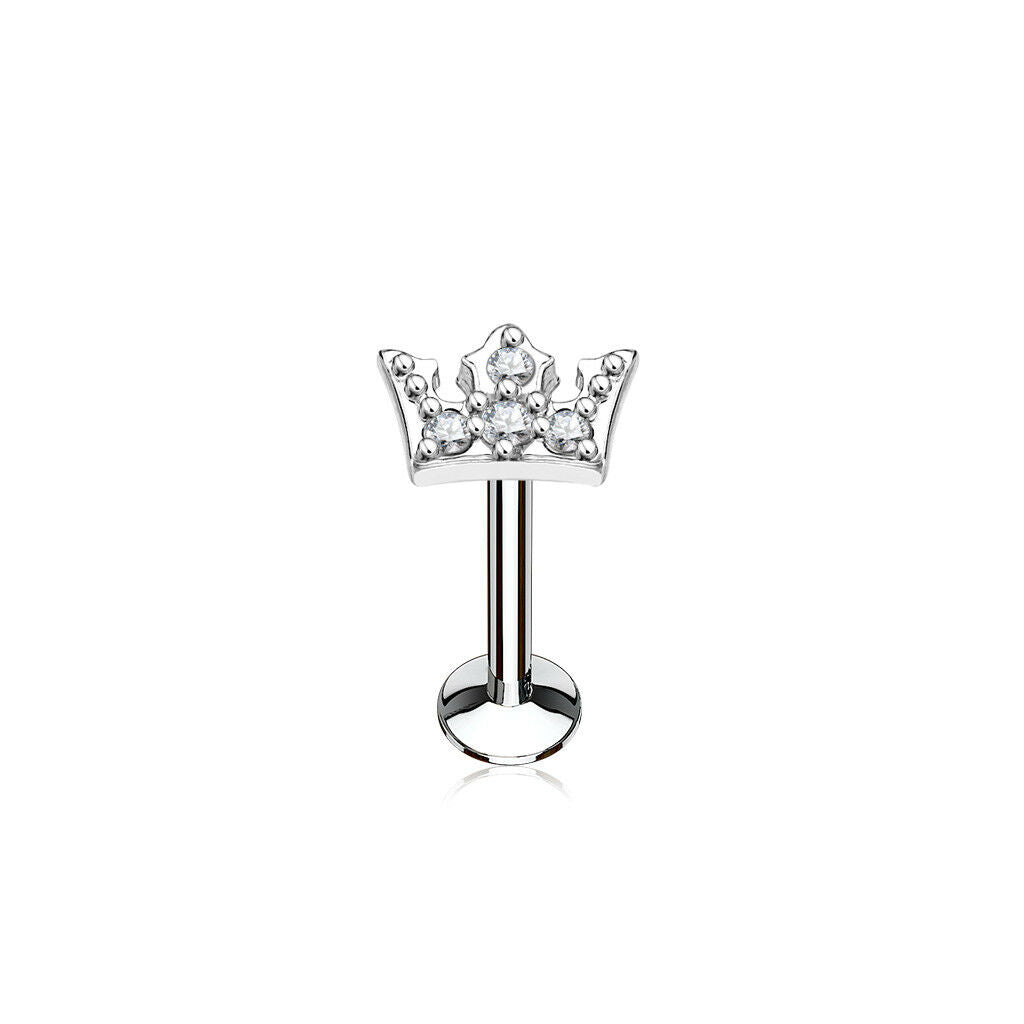 1pc CZ Gem Crown 16g Internally Threaded 1/4" or 5/16" Steel Labret Monroe