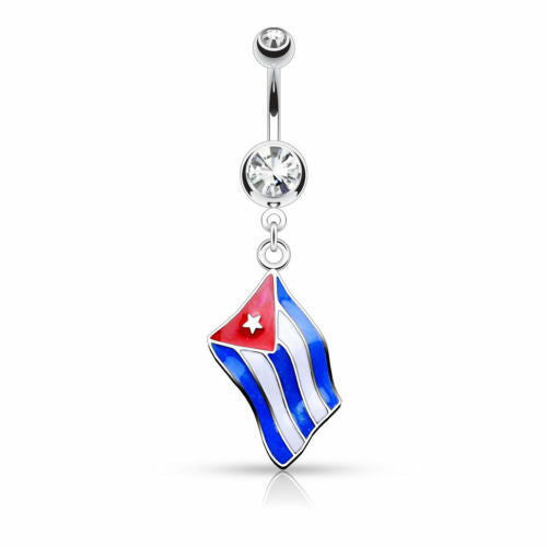 Flag Belly Ring 316L Surgical Steel Pierced Navel Naval Patriotic Country CZ Gem
