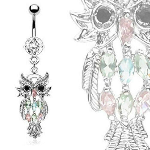Owl Dangle Multicolor Gem Belly Ring Navel Naval
