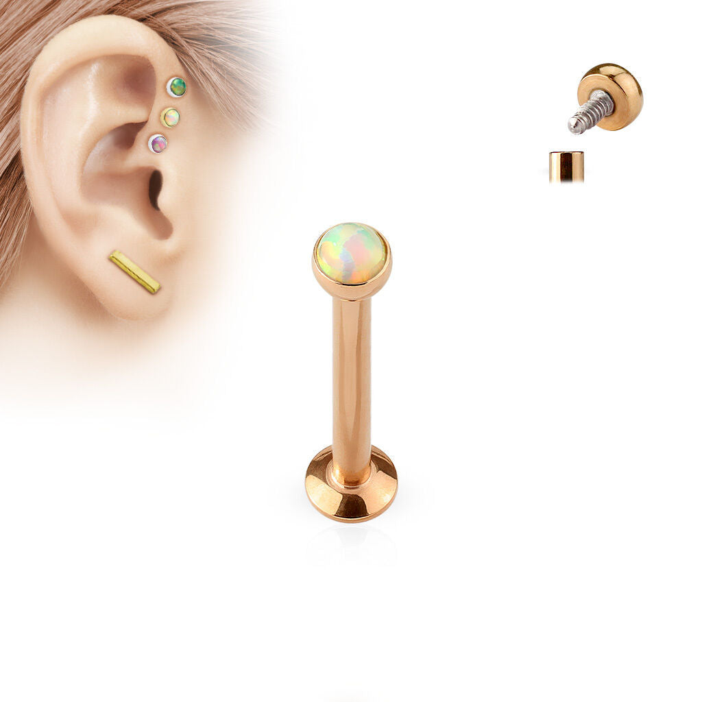 1pc Opal Set Surgical Steel Internally Threaded Labret