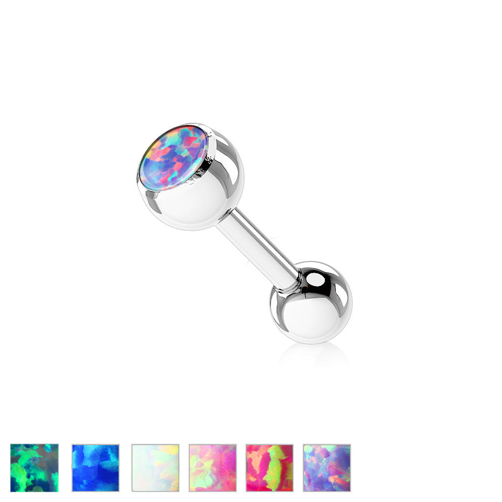 1pc Press-Fit Opal Ball 316L Surgical Steel Tongue Ring Barbell