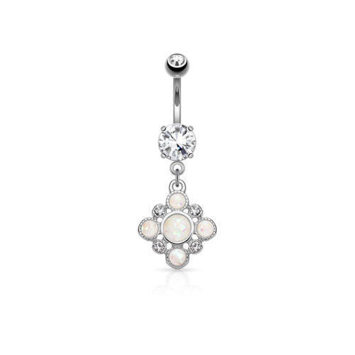 1pc Opal Glitter and Crystal Set Belly Button Ring Pierced Navel Naval