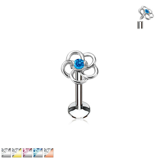 1pc CZ Centered Flower 16g Internally Threaded 1/4" or 5/16" Steel Labret Monroe