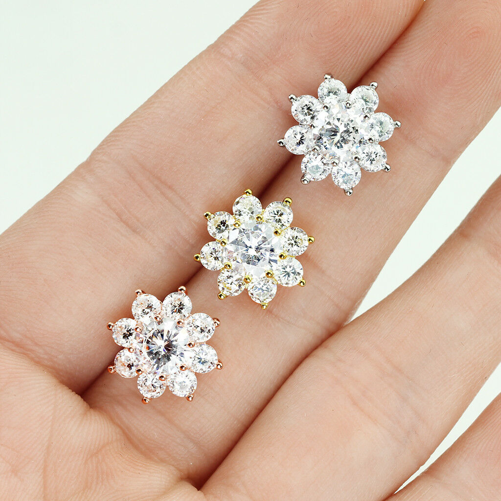 PAIR of Round CZ Flower 316L Surgical Steel Post 20g Earrings Studs