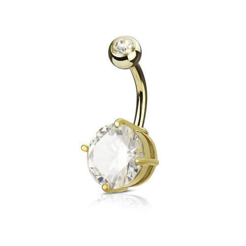 1pc Double Gemmed Round CZ Gem Prong Set Solitaire Belly Ring Navel Naval