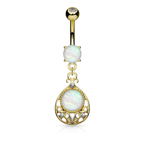 1pc Opal Glitter Center Vintage Filigree Belly Ring Navel Naval