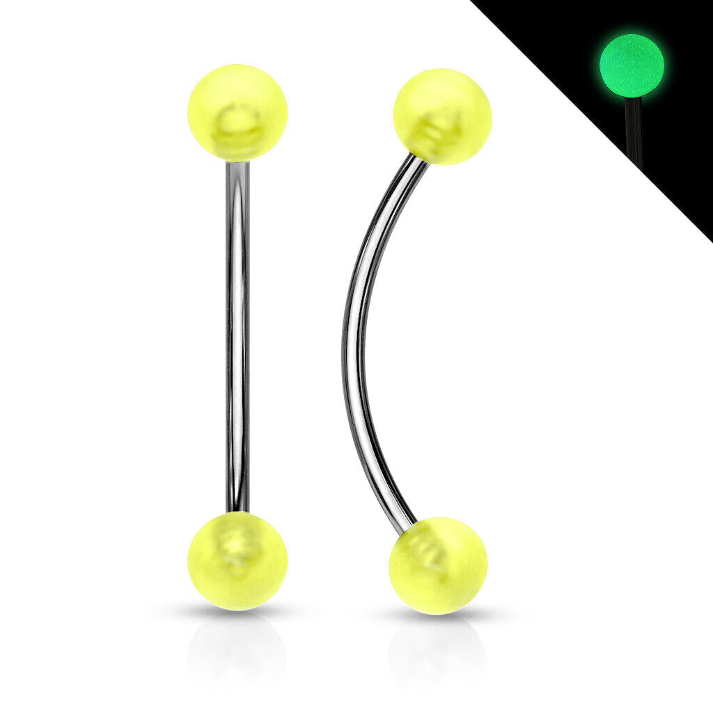 1pc Snake Eye Piercing Curved Barbell Tongue or Eyebrow Ring Glow in the Dark