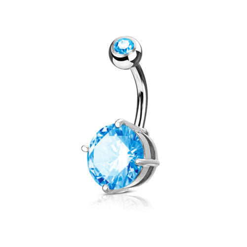 1pc Double Gemmed Round CZ Gem Prong Set Solitaire Belly Ring Navel Naval
