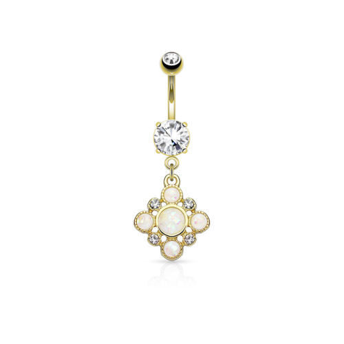 1pc Opal Glitter and Crystal Set Belly Button Ring Pierced Navel Naval