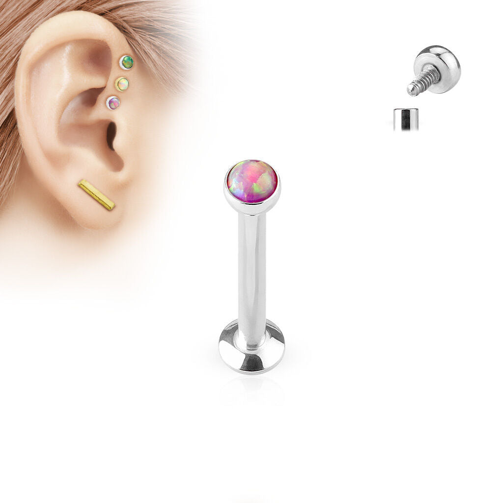 1pc Opal Set Surgical Steel Internally Threaded Labret