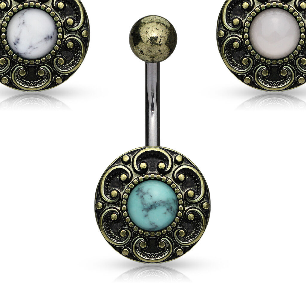 1pc Antique Gold Plated Heart Filigree w/ Stone Center Belly Navel Naval Ring