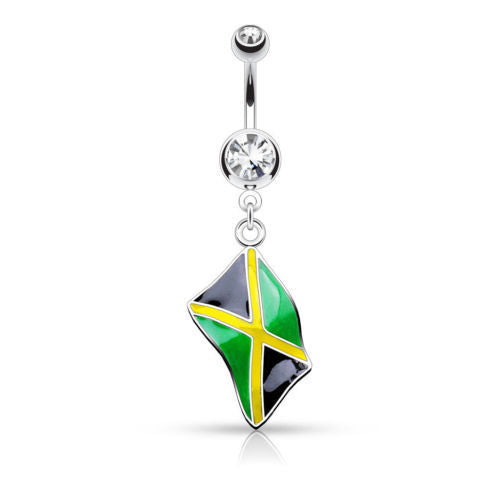 Flag Belly Ring 316L Surgical Steel Pierced Navel Naval Patriotic Country CZ Gem