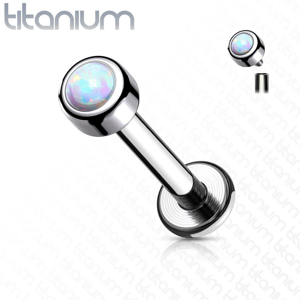 1pc Bezel Set Opal 16g 8mm Titanium Labret Monroe Stud Lip Ring