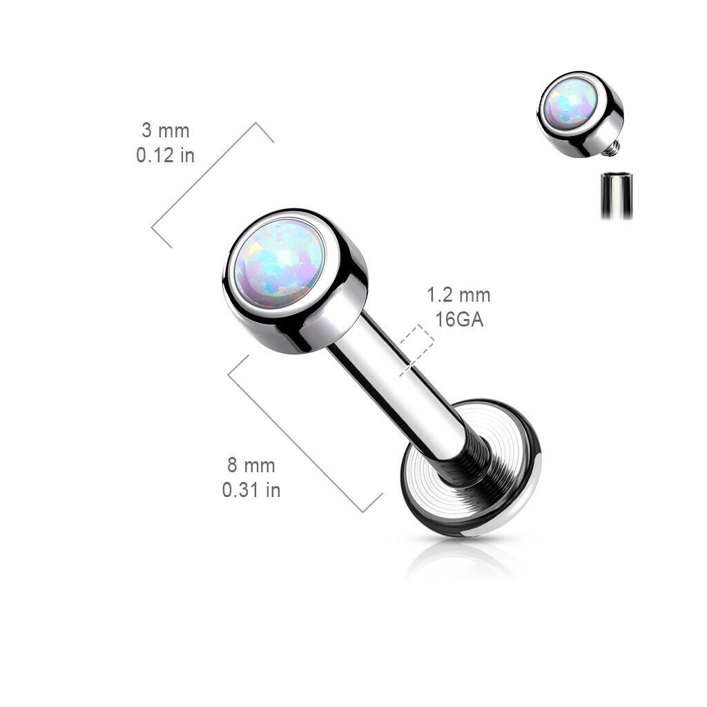 1pc Bezel Set Opal 16g 8mm Titanium Labret Monroe Stud Lip Ring