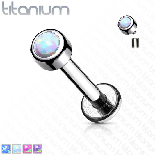 1pc Bezel Set Opal 16g 8mm Titanium Labret Monroe Stud Lip Ring