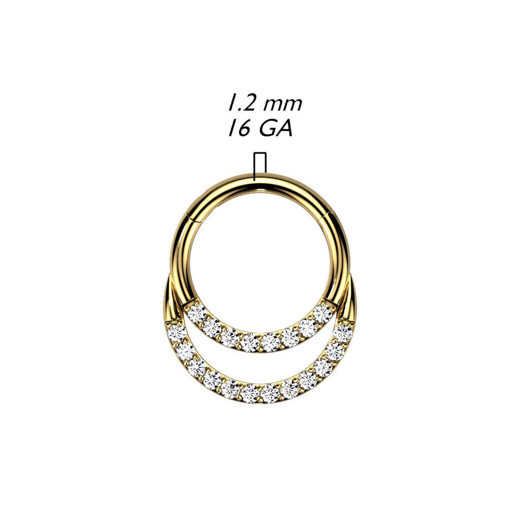 1pc Titanium Hinged Segment Ring Double Lined CZ Gems Septum Hoop Helix Daith