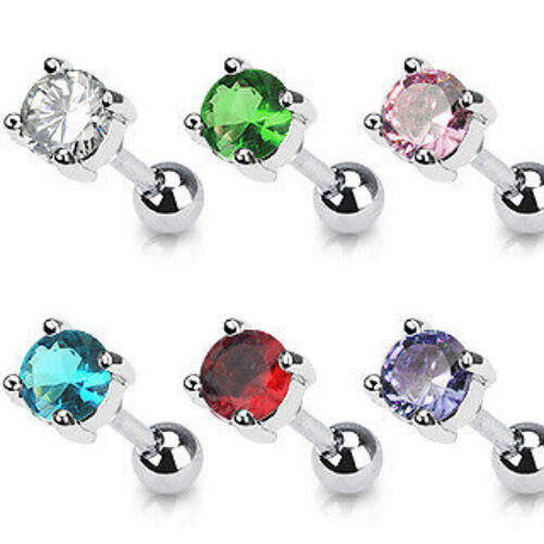 1pc Prong Set Round Gem Tragus Helix Cartilage Ring 16g 1/4"