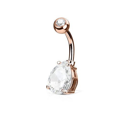 1pc Double Gemmed Teardrop CZ Gem Prong Set Solitaire Belly Ring Navel Naval