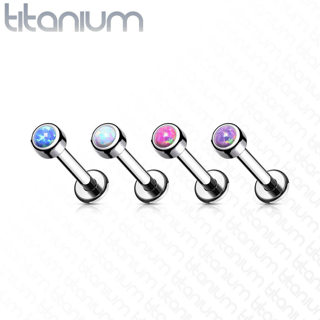 1pc Bezel Set Opal 16g 8mm Titanium Labret Monroe Stud Lip Ring