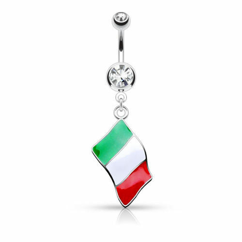 Flag Belly Ring 316L Surgical Steel Pierced Navel Naval Patriotic Country CZ Gem