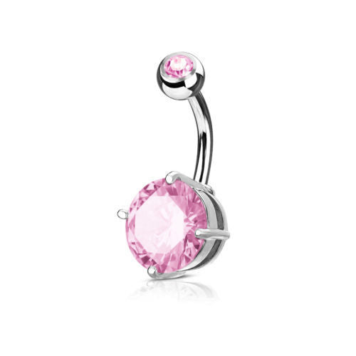 1pc Double Gemmed Round CZ Gem Prong Set Solitaire Belly Ring Navel Naval