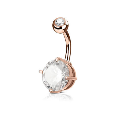 1pc Double Gemmed Round CZ Gem Prong Set Solitaire Belly Ring Navel Naval
