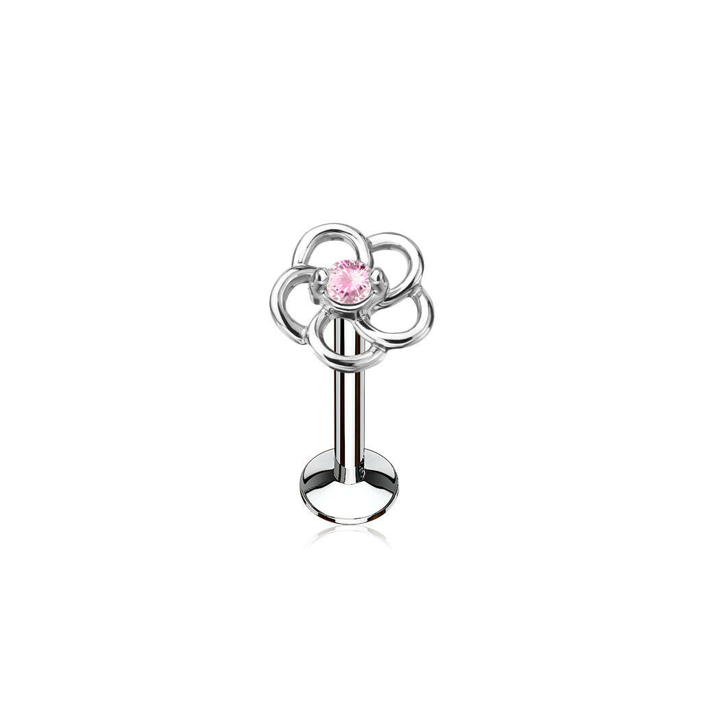 1pc CZ Centered Flower 16g Internally Threaded 1/4" or 5/16" Steel Labret Monroe