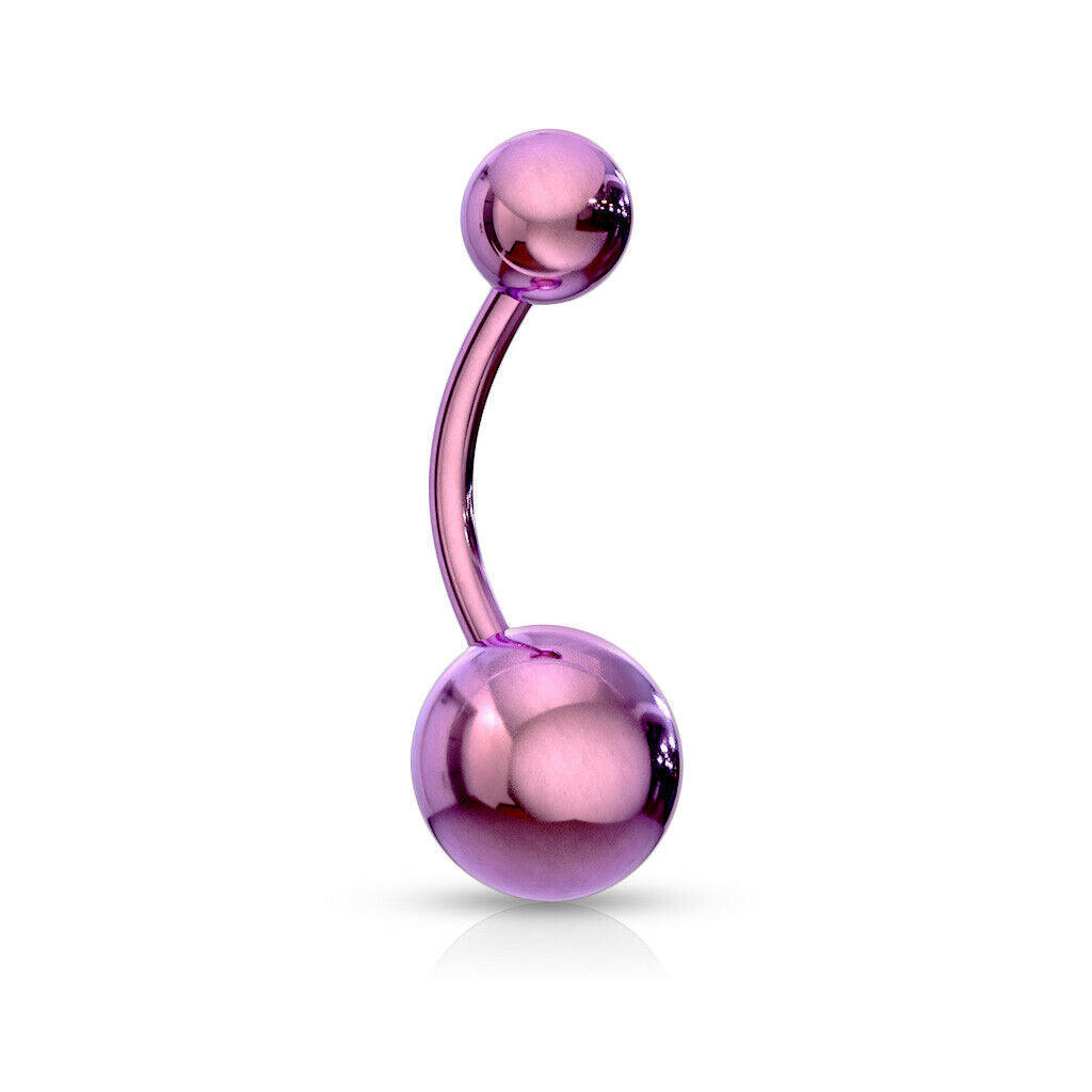 1pc Titanium Ion Plated Simple Double Ball Belly Ring Pierced Navel Naval