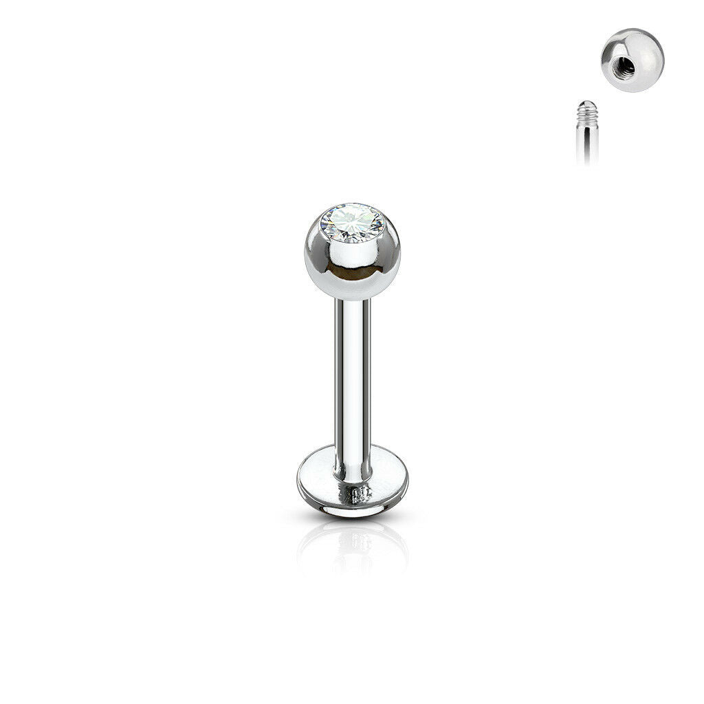 1pc Press-Fit Gem Ball 316L Surgical Steel 16g Labret Monroe Cheek Tragus Helix Barbell