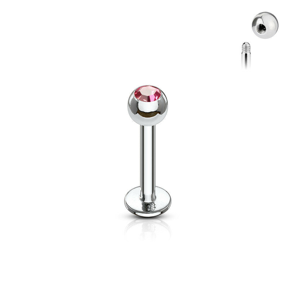 1pc Press-Fit Gem Ball 316L Surgical Steel 16g Labret Monroe Cheek Tragus Helix Barbell