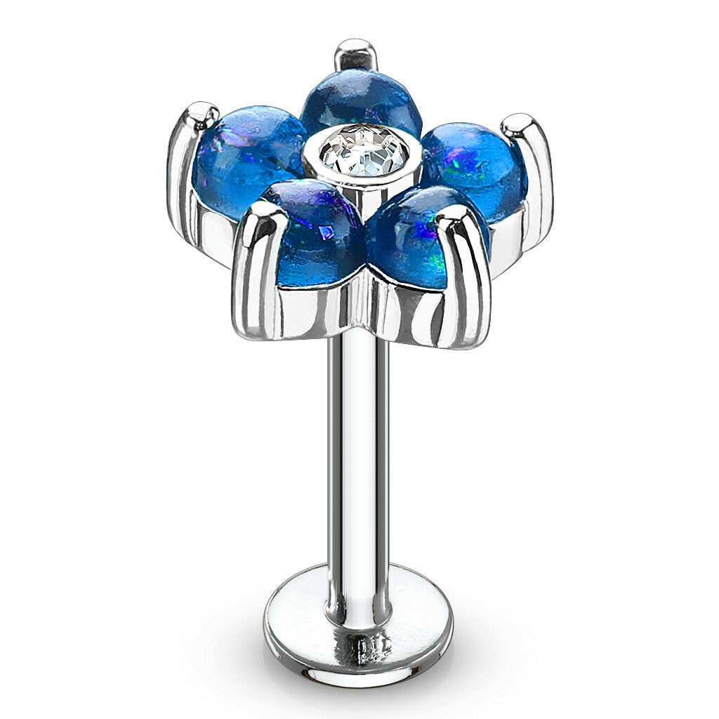 1pc Opal Glitter Flower Petals 16g 1/4" or 5/16" Surgical Steel Labret Monroe