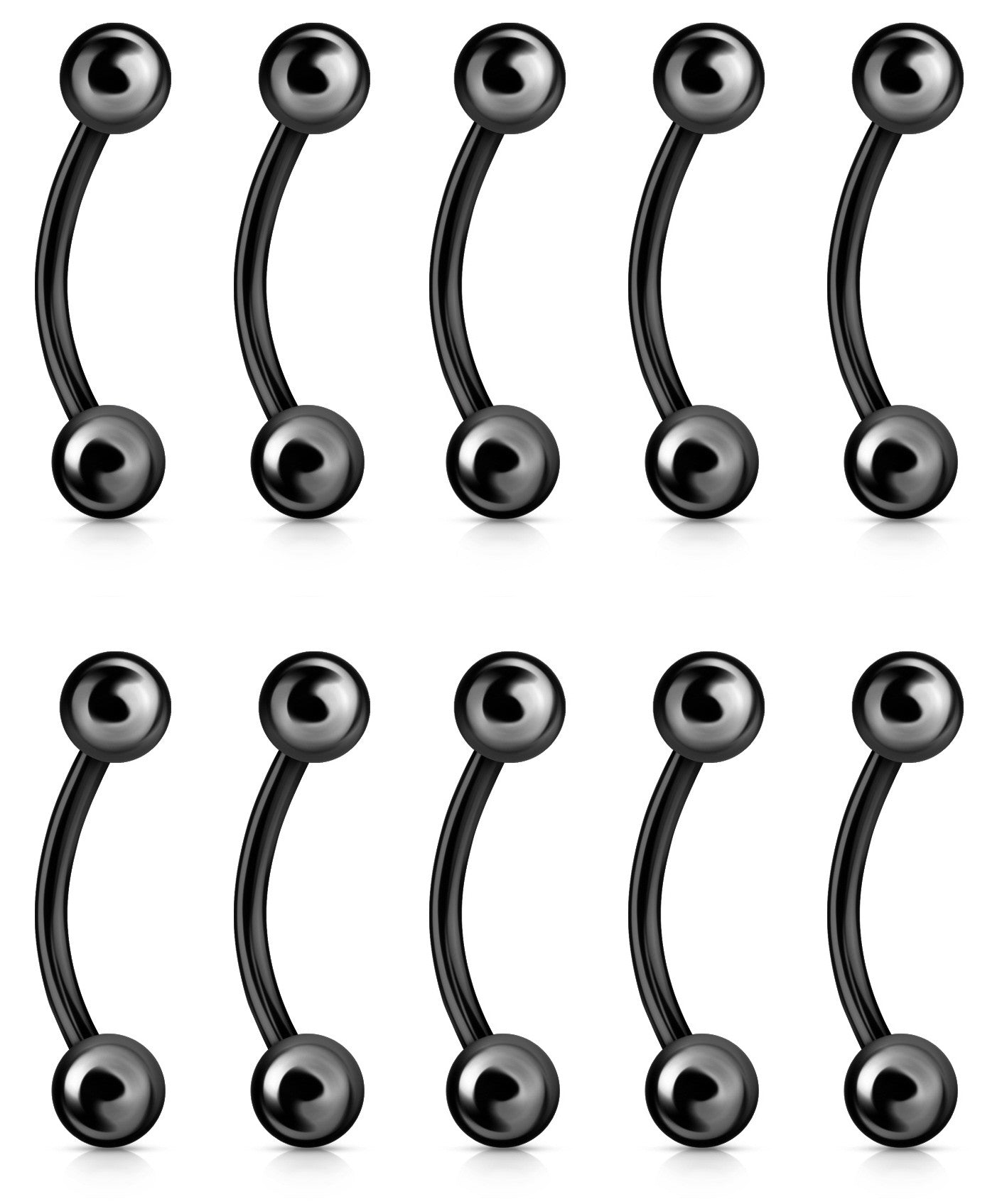 10pcs Black Titanium IP 316L Steel Eyebrow Rings