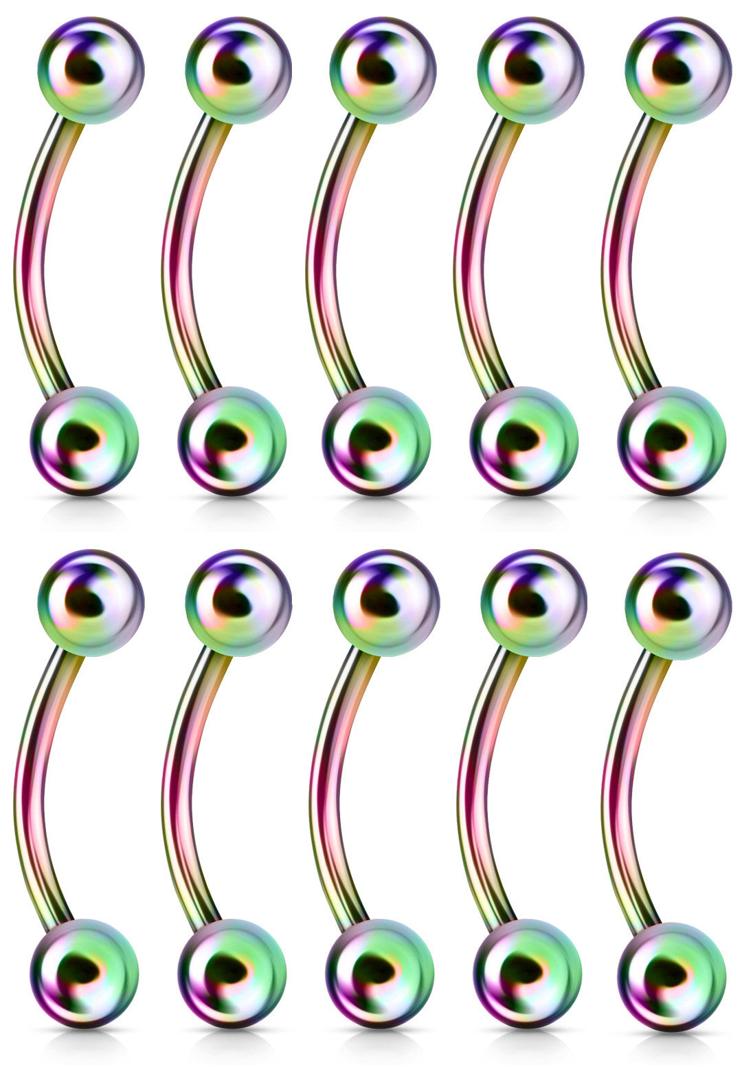 10pcs Rainbow Titanium IP 316L Steel Eyebrow Rings
