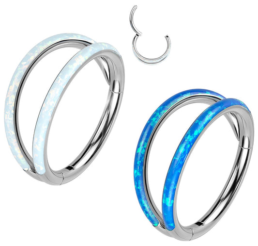 1pc Double Opal Lined Titanium Hinged Segment Ring Septum Hoop Helix Daith