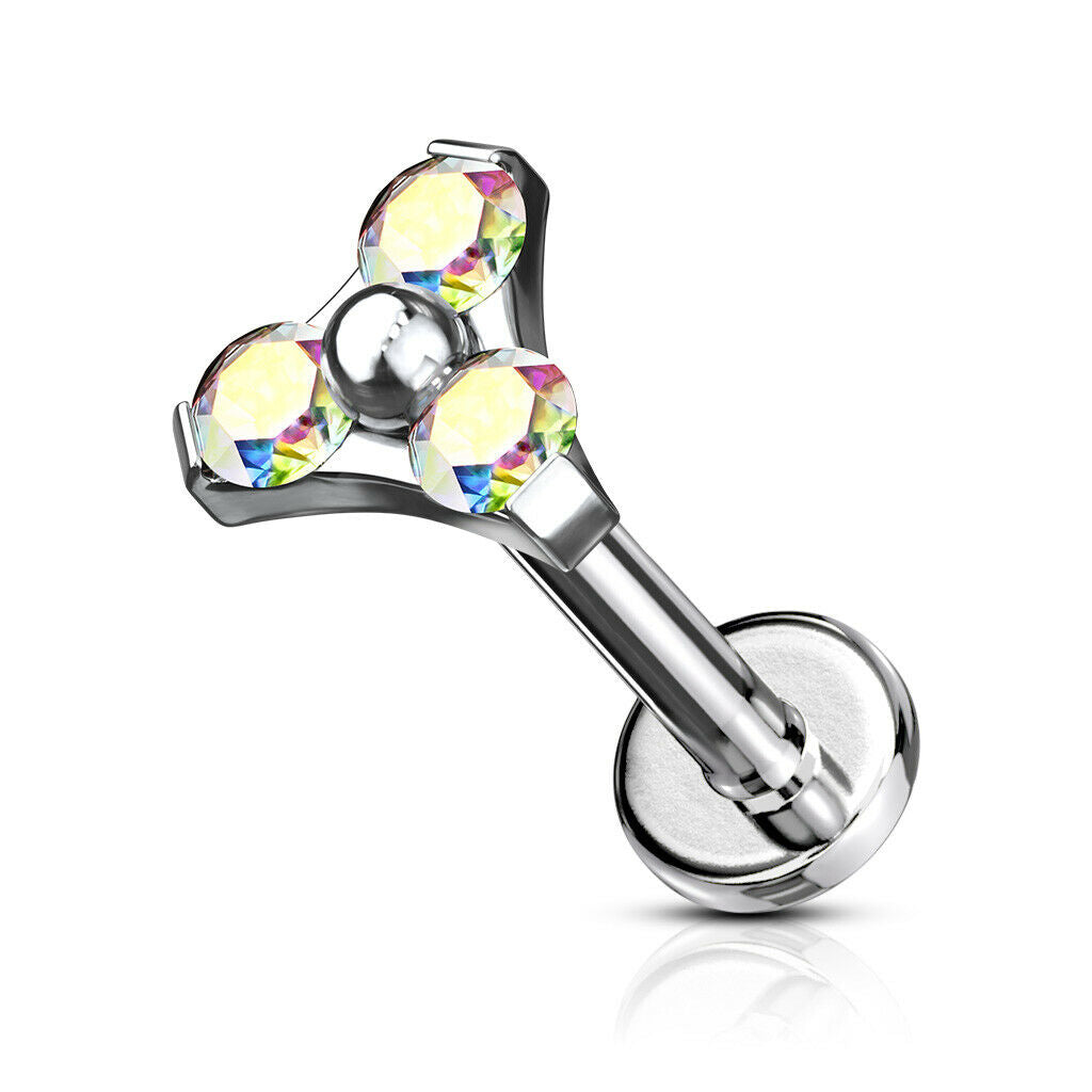 1pc Gem Triangle 16g 8mm Labret Steel Monroe Stud Lip Ring