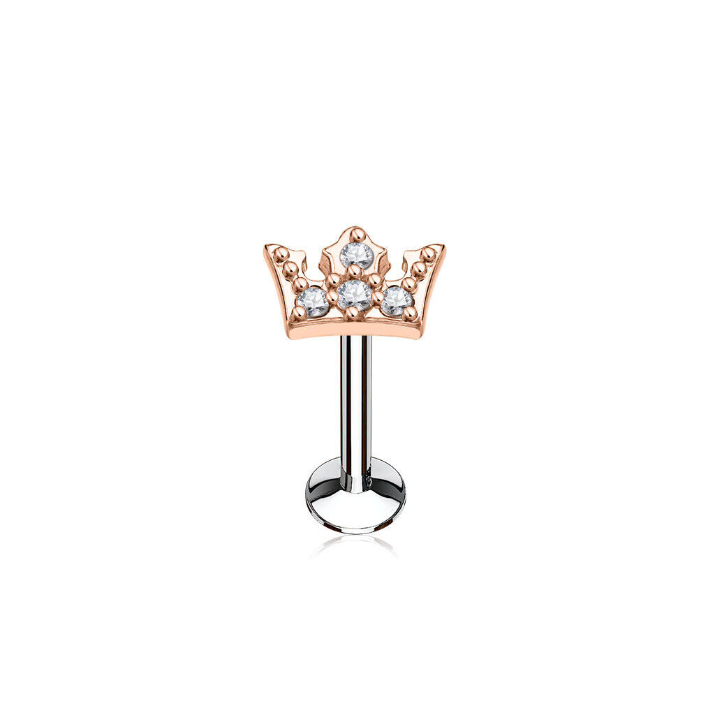 1pc CZ Gem Crown 16g Internally Threaded 1/4" or 5/16" Steel Labret Monroe