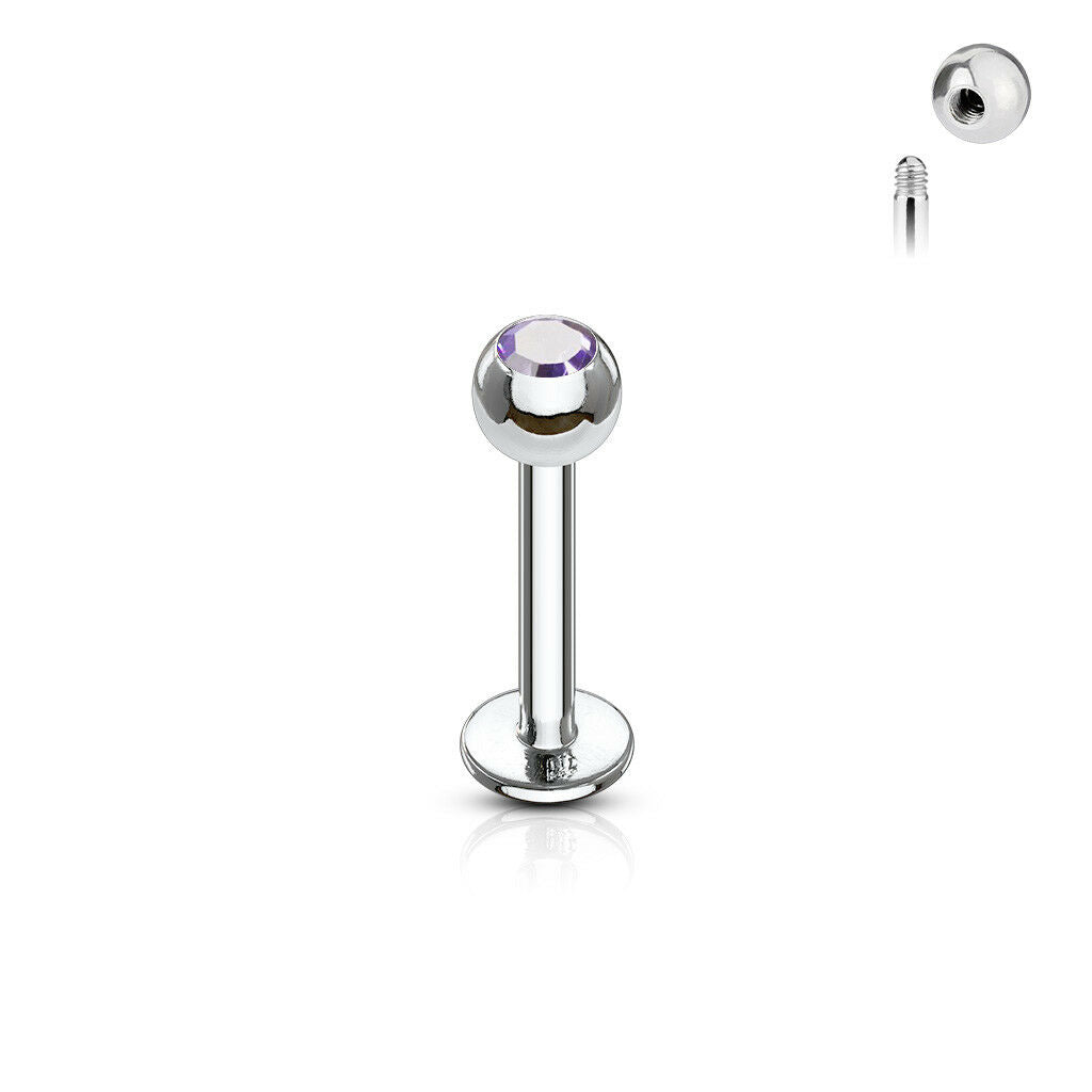 1pc Press-Fit Gem Ball 316L Surgical Steel 16g Labret Monroe Cheek Tragus Helix Barbell