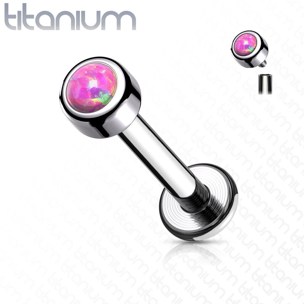 1pc Bezel Set Opal 16g 8mm Titanium Labret Monroe Stud Lip Ring