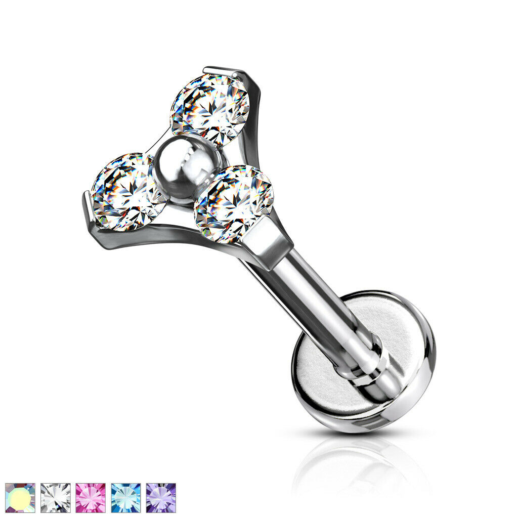 1pc Gem Triangle 16g 8mm Labret Steel Monroe Stud Lip Ring