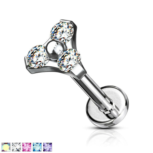1pc Gem Triangle 16g 8mm Labret Steel Monroe Stud Lip Ring