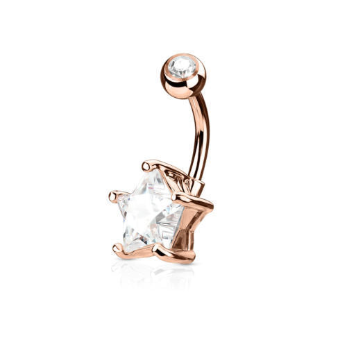 1pc Double Gemmed Star CZ Gem Prong Set Solitaire Belly Ring Navel Naval