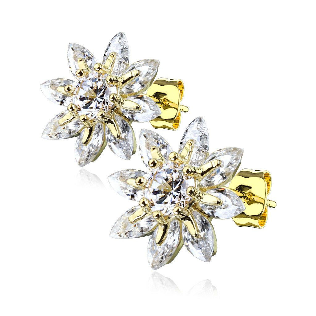 PAIR of Marquise CZ Flower 316L Surgical Steel Post 20g Earrings Studs