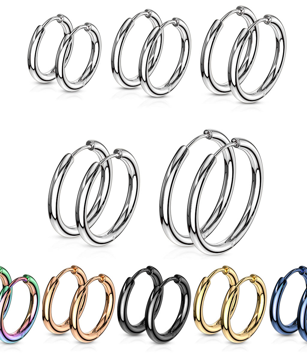 316L Stainless Steel Hinge Action 20g Seamless Hoop Earrings - 5 PAIR LOTS