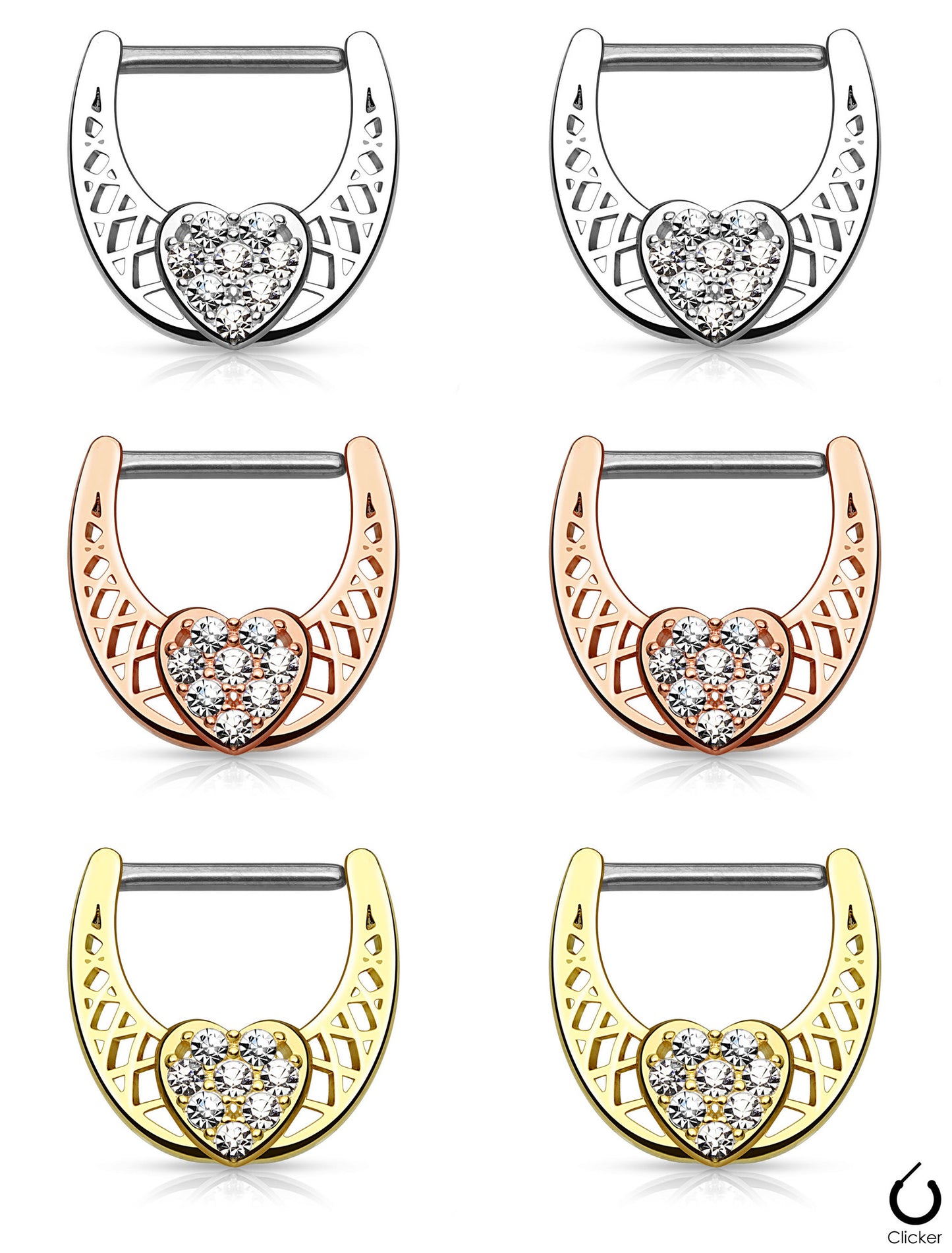 PAIR CZ Paved Heart Nipple Clickers