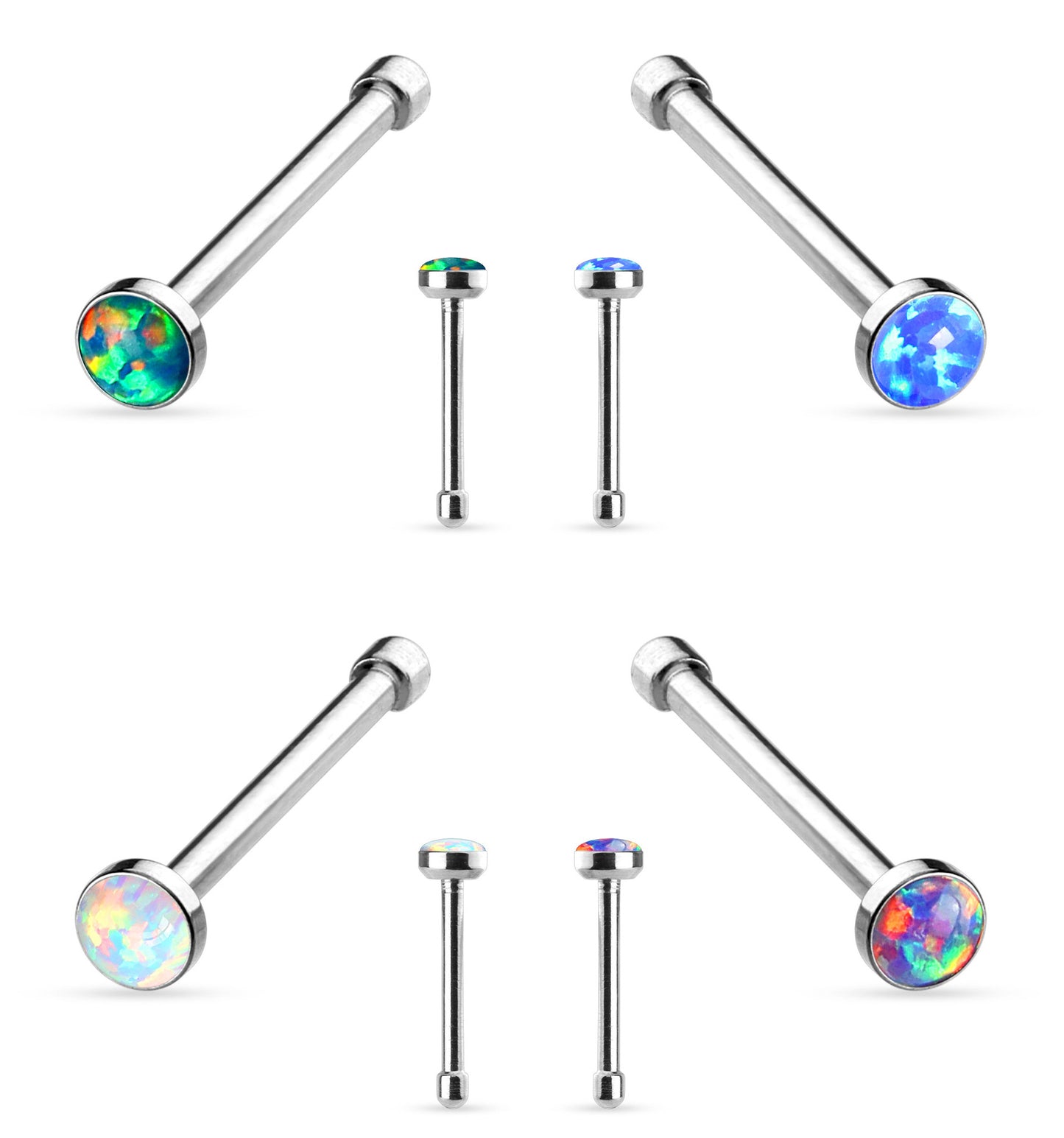 4pc Value Pack Synthetic Opal Surgical Steel Nose Studs/Bones/Rings